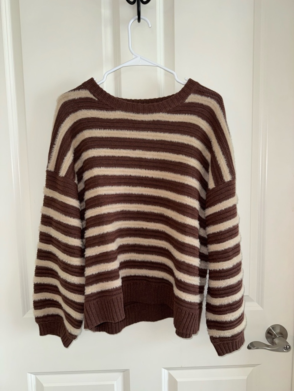 bohme Brown and Cream Striped Crewneck Sweater